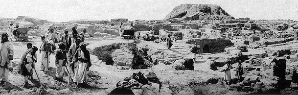 2d - Kish 1926 excavation with Ninhursag's house / brick-built mountain in the background; hundreds of artifacts discovered & safely placed into museums; artifacts are being destroyed by Radical Islamists, attempting to eliminate all ancient knowledge that contradiscts today's religions