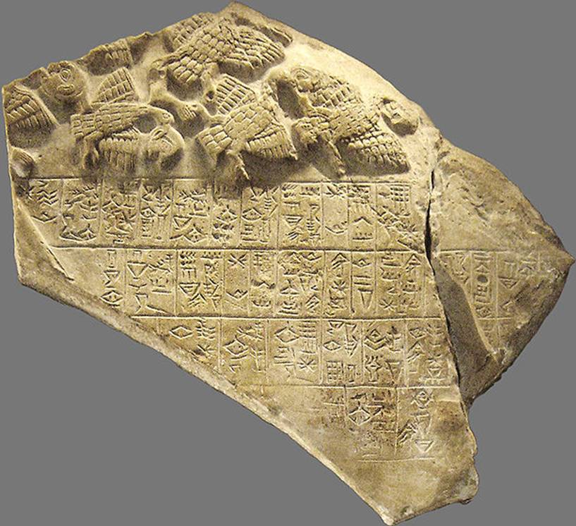 3 - Tablet of the Vultures, Lagash artifact, war with King Eannatum of Lagash, 2600 B.C., when the gods were on Earth directing earthlings through their mixed-breed kings, high-priests, & priestesses