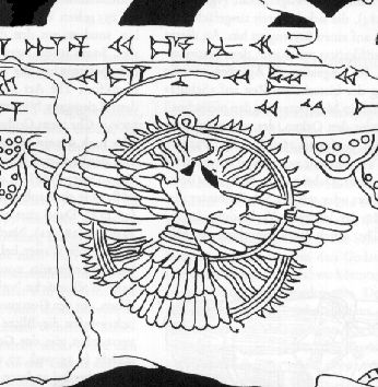 4 - Ashur scanning the skys in his flying disc, the city of Assur was protected from above by it's giant alien god Ashur & his weaponized flying disc 