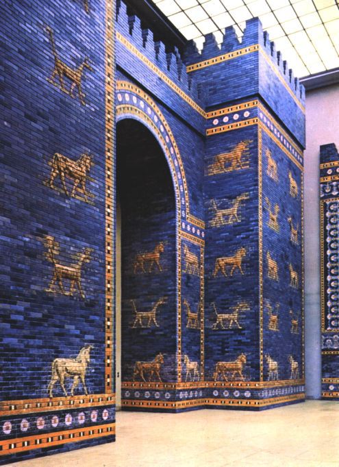 6b - Ishtar - Inanna Gate in Babylon, made special for her with lapis-lazuli, a blue hued stone, her preferred gem-stone, a gesture by Marduk trying to please cousin Inanna 