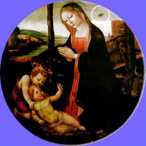 19 - "The Madonna" with Saint Giovannino, 15th century unknown artist, sky-disc hovers over Mary's shoulder 