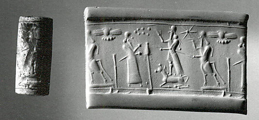 36 - Nibiru's Sky-Disc, Anu's 8-pointed star, Marduk's rocket, Nabu's stylus, & Enlil's 7-Planets symbols; Enlil directs Ninurta & Adad as animal symbol, both bull gods