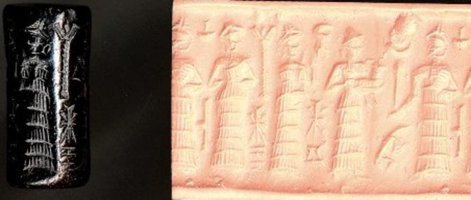 5c - Inanna, Ninsun, Ningal with dinner from Ur's flocks, & her spouse Nannar, patron god over Ur