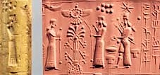 3 - Ningal, Anu in his winged sky-disc / flying saucer above Tree of Life, Ninhursag, & Inanna; 3 main royal goddesses on Earth Colony