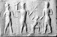 21 - faded artifact depicting the punishing of a disloyal earthling by the gods, striking the king dead