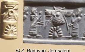 3b - Enki & Enlil in discussion, the main sons on Earth of King Anu, also planet Nibiru's winged disc symbolfor a flying saucer above the Tree of Life