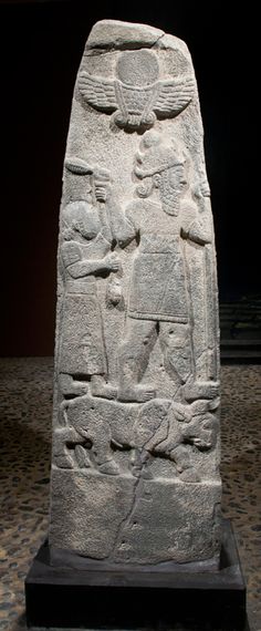 62 - Sarruma & father Adad atop his bull symbol; alien winged sky-disc / flying saucer hovering both gods