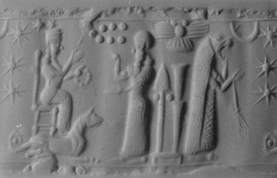 2i - Bau's Dog, Enlil's 7-Planets, Nibiru's winged Sky-Disc,Nannar's Moon Crescent, Inanna's 8-Pointed Star, Marduk's Rocket, & Nabu's Double-Wedge Stylus symbols_ Bau & Enlil