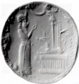 32c - Nannar's Moon Crescent, cousin Marduk's long stage Rocket atop Mushhushshu, & Nabu's Stylus symbols, Nabu seal