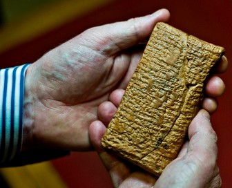 8 - Mesopotamian tablet with construction of the Ark details, Enki & his helper-son Ningishzidda decide to build a large submersible boat, with the best chance of surving by sinking well underneath the coming tidal waves