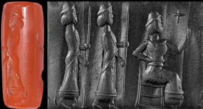 8l - two unidentified & seated Ningal with her bird symbol, the loving & caring patron goddess over Ur