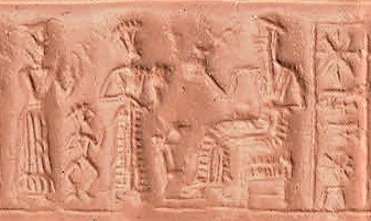 14 - Ninsun, peewee in background, semi-divine descendant of the gods made king, & Nannar; the semi-divine were bigger, t5aller, stronger, faster, smarter, & lived longer than the earthlings, they made a perfect go-between as kings for gods & man