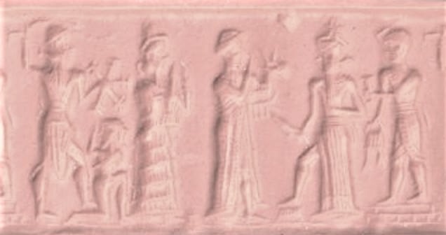 18 - Ninurta attacks earthling with 50-headed mace, Ninsun, Nannar, Utu, & high-priest standing upon ziggurat temple of the gods; disloyal earthlings didn't have a chance against the gods, bigger, stronger, smarter, & lived much longer