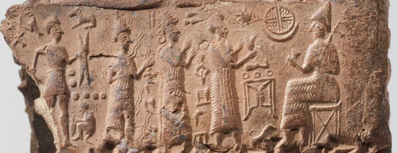22 - Adad, Utu, Ninsun, a semi-divine descendant--king, & Nannar, the patron god over Ur,  seated