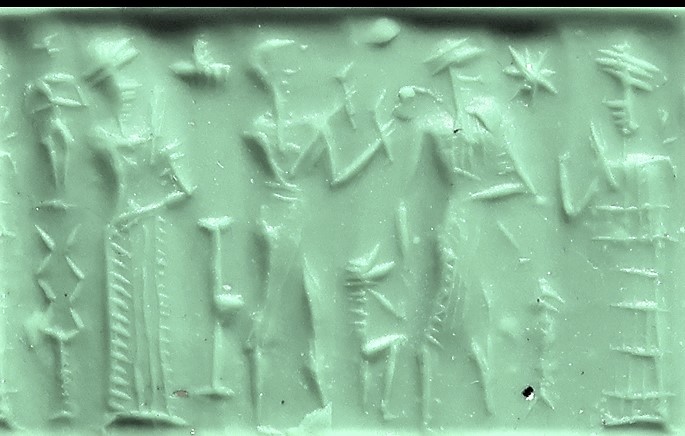 69 - naked Inanna in background, 3 sons to goddess mother Ninsun