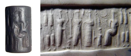 25 - Utu with foot upon earthling, semi-divine king, Inanna, & Nannar